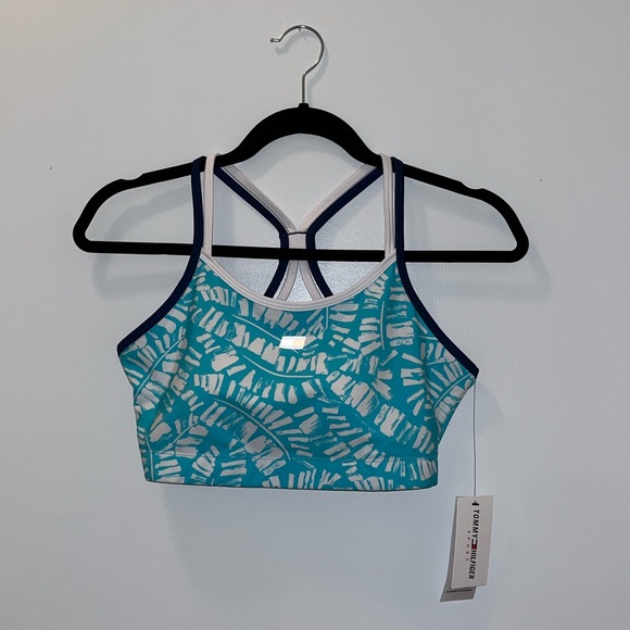 Tommy Hilfiger Blue White Sports Bra Padded Racerback NWT Ladies Small - Picture 1 of 7